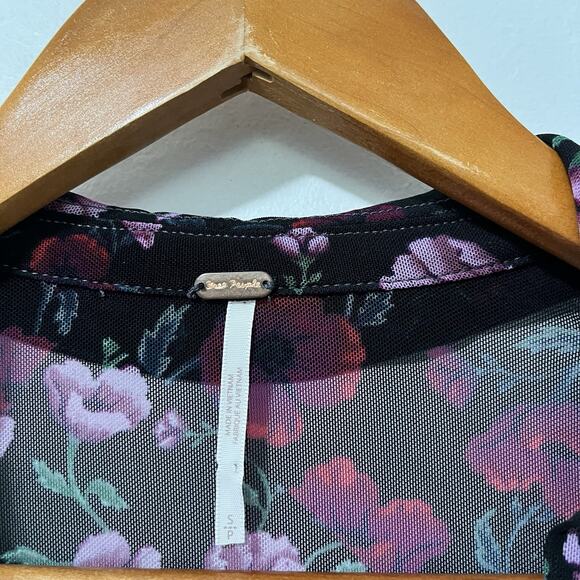 Free People Lucky Shirtee Floral Sheer Top Size S Black Dark Romantic Whimsigoth - Picture 6 of 8